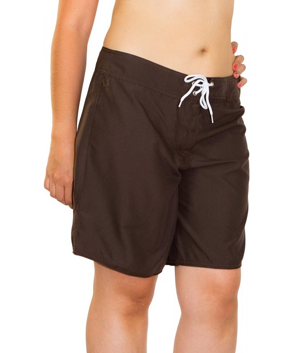 Women's Solid Long Boardshort - Chocolate - CI11HL18CG7 $22.25-Board Shorts