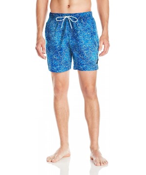 Men's Quick Dry Print Swim Trunk - Clear Skies Blue - C012OCKUKZN $34.14-Trunks