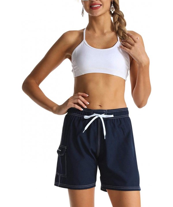 Women's Board Shorts Quick Dry Drawstring Sports Summer Bottom Swim Shorts with Pocket - 26150 Navy - CQ18SM3A8R6 $21.50-Boar...