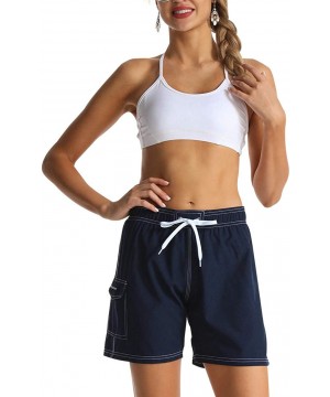 Women's Board Shorts Quick Dry Drawstring Sports Summer Bottom Swim Shorts with Pocket - 26150 Navy - CQ18SM3A8R6 $21.50-Boar...