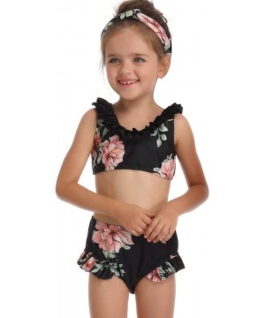 Women Two Pieces Swimsuit Ruffle Swimwear Kids Girls Bikini Bathing Suit Mommy and Me Matching Family Beachwear Sets - Black ...