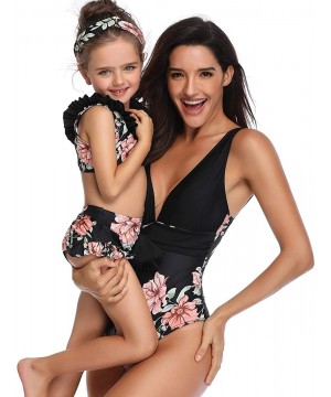 Women Two Pieces Swimsuit Ruffle Swimwear Kids Girls Bikini Bathing Suit Mommy and Me Matching Family Beachwear Sets - Black ...