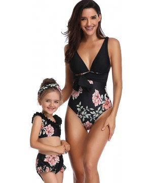 Women Two Pieces Swimsuit Ruffle Swimwear Kids Girls Bikini Bathing Suit Mommy and Me Matching Family Beachwear Sets - Black ...