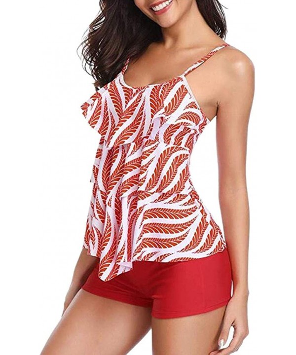 Teen Girls Printed Two Piece Tankini Bikini Set with Boy Shorts Bathing Suits Swimwear - E1 - CO196XRQ3KS $14.93-Tankinis