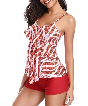 Teen Girls Printed Two Piece Tankini Bikini Set with Boy Shorts Bathing Suits Swimwear - E1 - CO196XRQ3KS $14.93-Tankinis