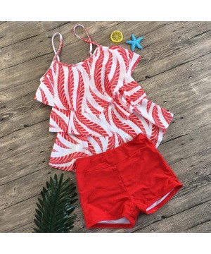 Teen Girls Printed Two Piece Tankini Bikini Set with Boy Shorts Bathing Suits Swimwear - E1 - CO196XRQ3KS $14.93-Tankinis