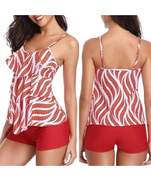 Teen Girls Printed Two Piece Tankini Bikini Set with Boy Shorts Bathing Suits Swimwear - E1 - CO196XRQ3KS $14.93-Tankinis