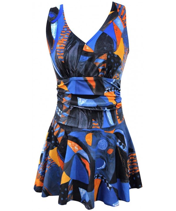 Women's One Piece Shaping Body Swimdress Tummy Control Skirted Swimsuit - Blue - CZ18Q6MXRTA $26.07-One-Pieces