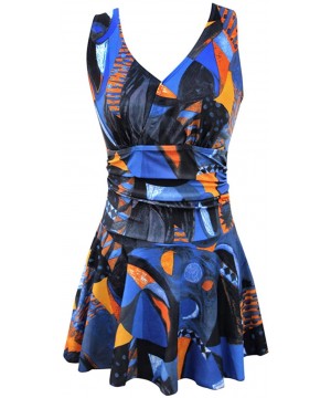 Women's One Piece Shaping Body Swimdress Tummy Control Skirted Swimsuit - Blue - CZ18Q6MXRTA $26.07-One-Pieces