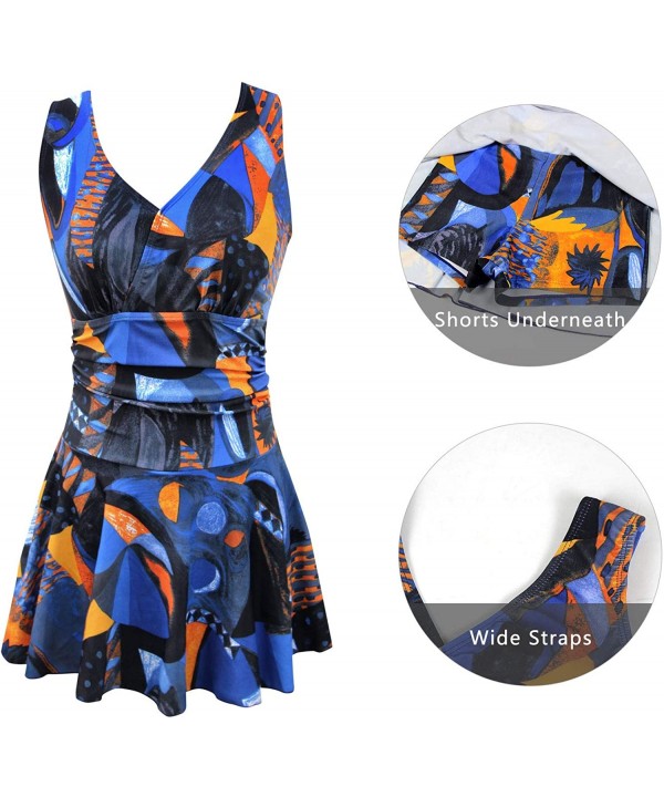 Women's One Piece Shaping Body Swimdress Tummy Control Skirted Swimsuit - Blue - CZ18Q6MXRTA $26.07-One-Pieces