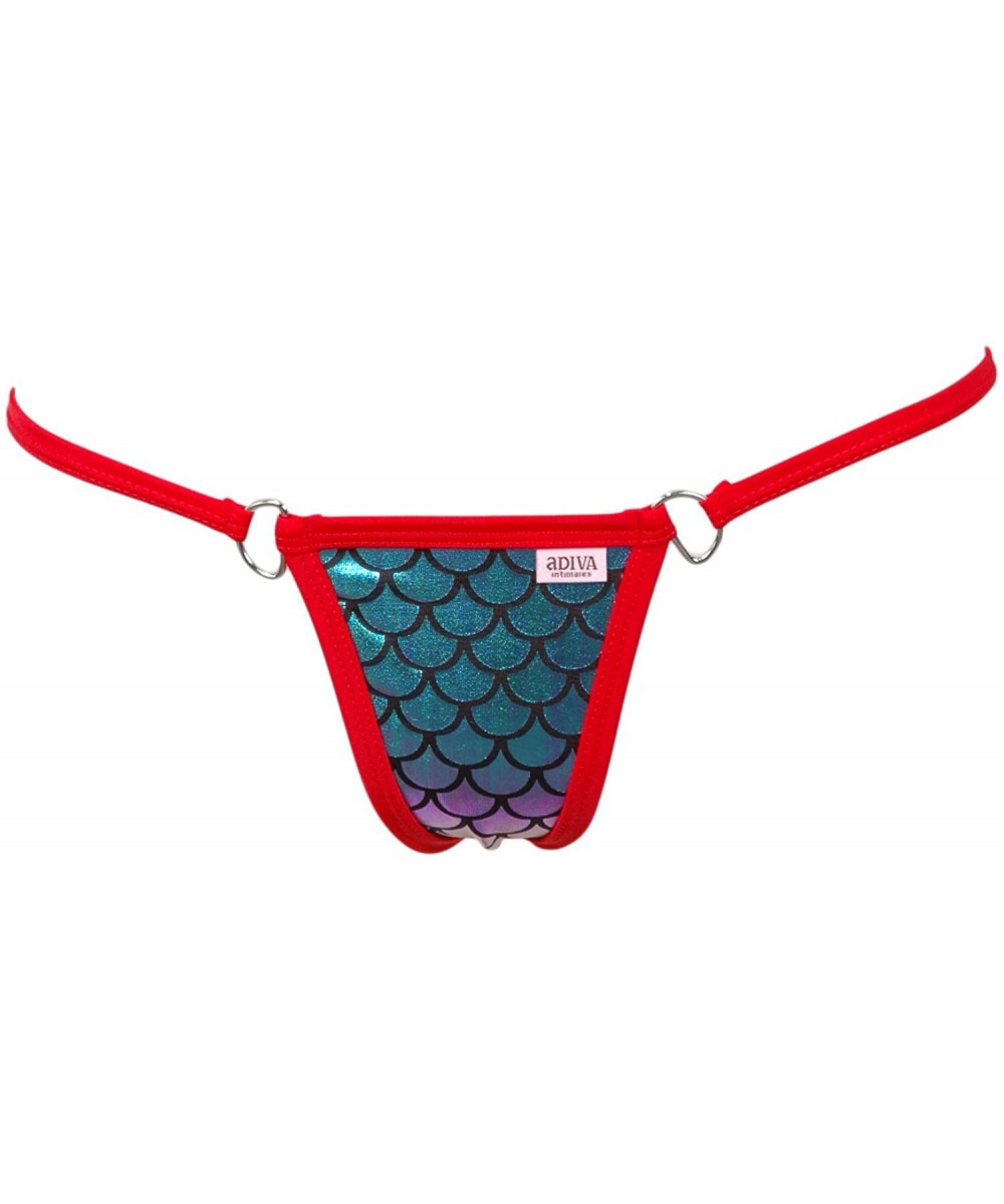 Scale Lamé Triangle Back Thong Panty w/D-Ring Accents - Red - CG18G7SX60W $15.71-Bottoms