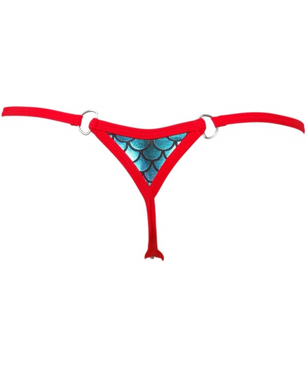 Scale Lamé Triangle Back Thong Panty w/D-Ring Accents - Red - CG18G7SX60W $15.71-Bottoms