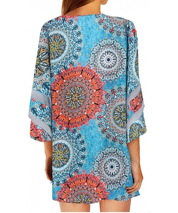 2019 Women Mesh Panel 3/4 Bell Sleeve Floral Chiffon Casual Loose Beach Kimono Cardigan - Multicolor - CD18WIA3UN8 $15.81-Cov...