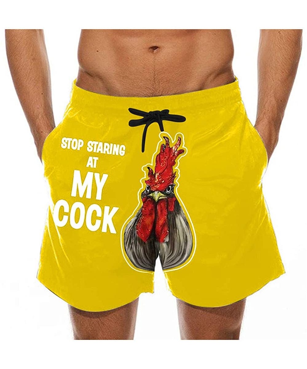 Men's Quick Dry Swim Trunks Drawstring Waist Funny Beach Board Shorts Bathing Suit Festival Boxers Shorts with Pocket - Yello...