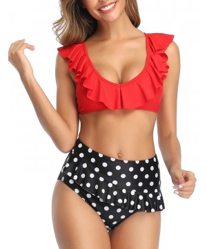 Women's Ruffle Two Piece Bikini Flounce Bottom Cute Vintage Swimsuits - Red-dot - C118ATENAKL $27.47-Tankinis