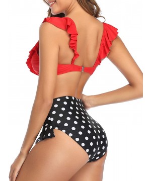 Women's Ruffle Two Piece Bikini Flounce Bottom Cute Vintage Swimsuits - Red-dot - C118ATENAKL $27.47-Tankinis