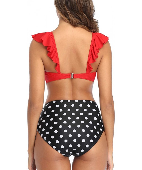 Women's Ruffle Two Piece Bikini Flounce Bottom Cute Vintage Swimsuits - Red-dot - C118ATENAKL $27.47-Tankinis