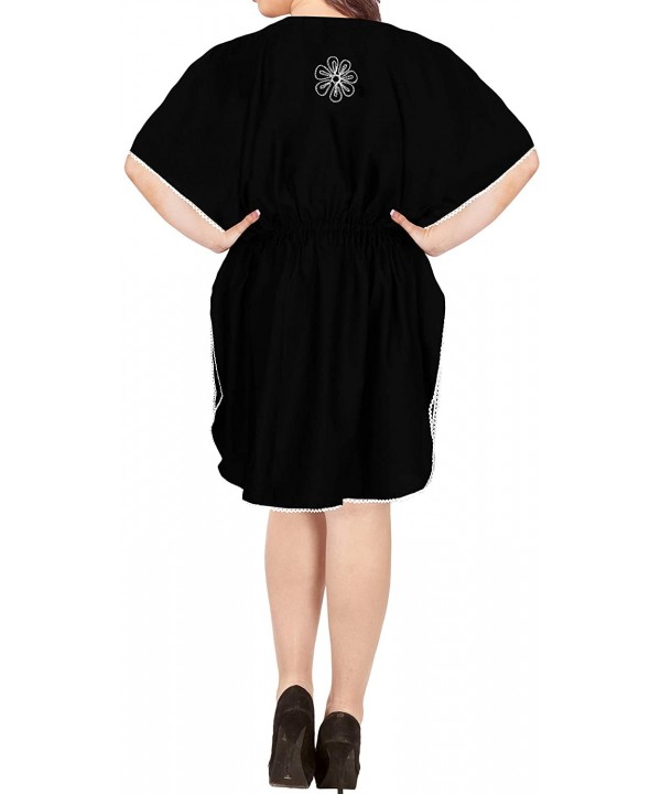 Women's Midi Evening Kaftan Elegant Dress Swim Cover Up Embroidered - Halloween Black_p253 - CL11DWT3J47 $24.26-Cover-Ups