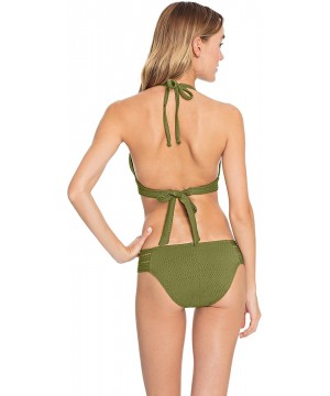 Women's Perla Side Tab Bikini Bottom with Crochet Inset - Moss - CP18N0ALARD $40.19-Tankinis