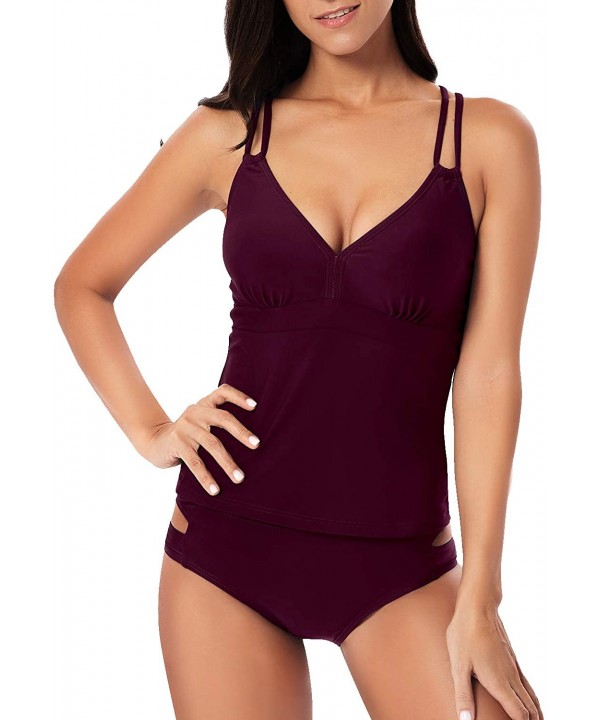 Women's Two Piece V-Neck Criss Cross Tankini Swimsuit Vintage Cutout Bathing Suits - Purple - CZ19604EC26 $23.50-Tankinis