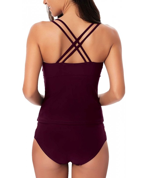 Women's Two Piece V-Neck Criss Cross Tankini Swimsuit Vintage Cutout Bathing Suits - Purple - CZ19604EC26 $23.50-Tankinis