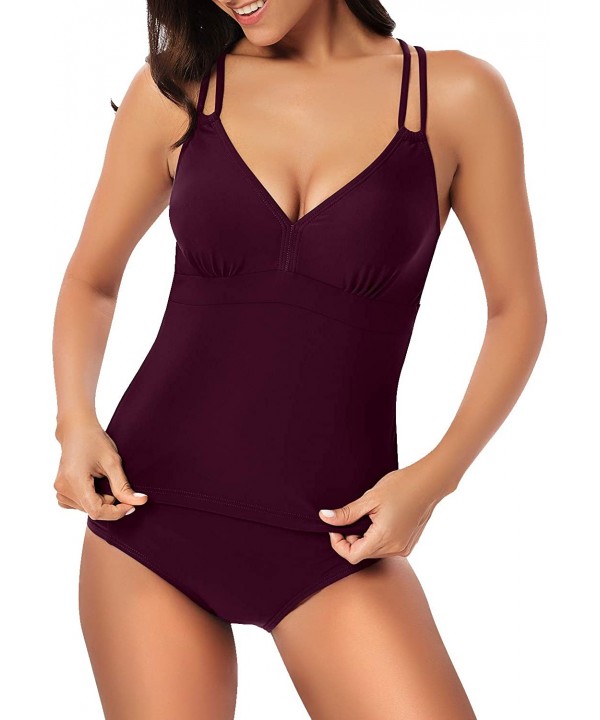 Women's Two Piece V-Neck Criss Cross Tankini Swimsuit Vintage Cutout Bathing Suits - Purple - CZ19604EC26 $23.50-Tankinis