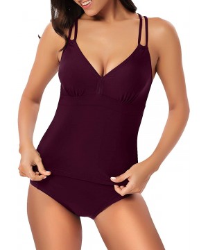 Women's Two Piece V-Neck Criss Cross Tankini Swimsuit Vintage Cutout Bathing Suits - Purple - CZ19604EC26 $23.50-Tankinis