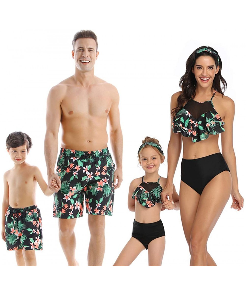 Family Matching Swimsuits Mommy and Me Swimwear Ruffle Men Toddler Kids Bathing Suit Beachwear Sets Floral Black Women - CV19...