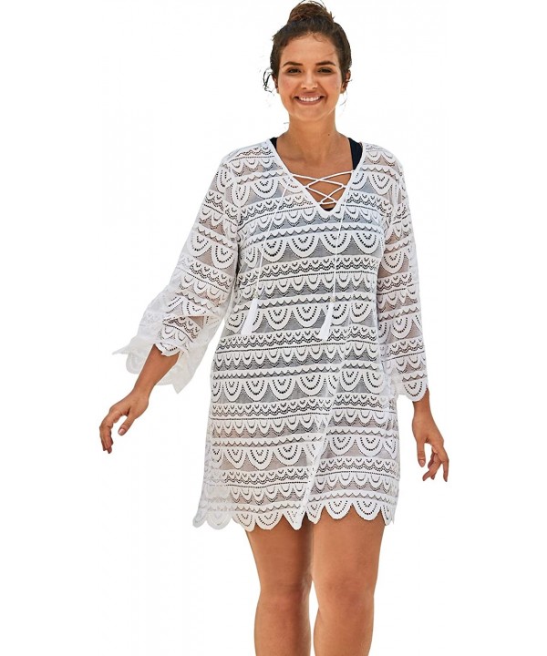 Women's Plus Size Scallop Lace Cover Up Swimsuit Cover Up - White (0310) - CN18M7TLILN $42.79-Cover-Ups