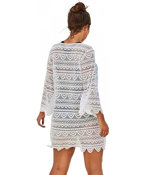 Women's Plus Size Scallop Lace Cover Up Swimsuit Cover Up - White (0310) - CN18M7TLILN $42.79-Cover-Ups