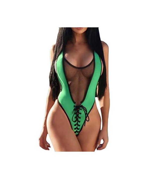 2019 Women Jumpsuit Push-Up Padded Bra Sport Beach Bikini One Piece Sexy Swimwear - Green - C918N6MSLOM $13.51-One-Pieces