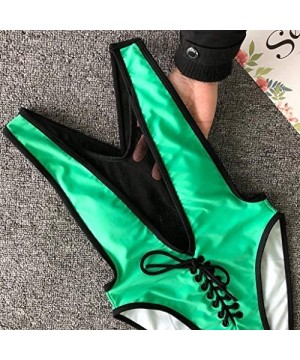 2019 Women Jumpsuit Push-Up Padded Bra Sport Beach Bikini One Piece Sexy Swimwear - Green - C918N6MSLOM $13.51-One-Pieces