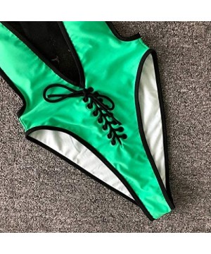 2019 Women Jumpsuit Push-Up Padded Bra Sport Beach Bikini One Piece Sexy Swimwear - Green - C918N6MSLOM $13.51-One-Pieces