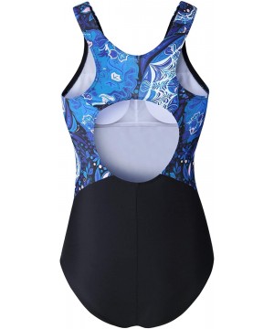 Womens One Piece Swimsuit Bathing Suit Sport Athletic Training Exercise - Black-blue - CE18SUUSMI0 $24.36-Racing