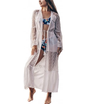 Women Sexy Open Front Beach Cover Up See Through Kimono Cardigan - White 10 - CY192OIUG00 $20.12-Cover-Ups