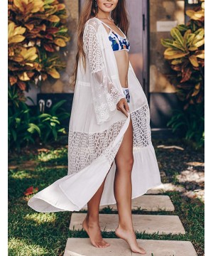 Women Sexy Open Front Beach Cover Up See Through Kimono Cardigan - White 10 - CY192OIUG00 $20.12-Cover-Ups