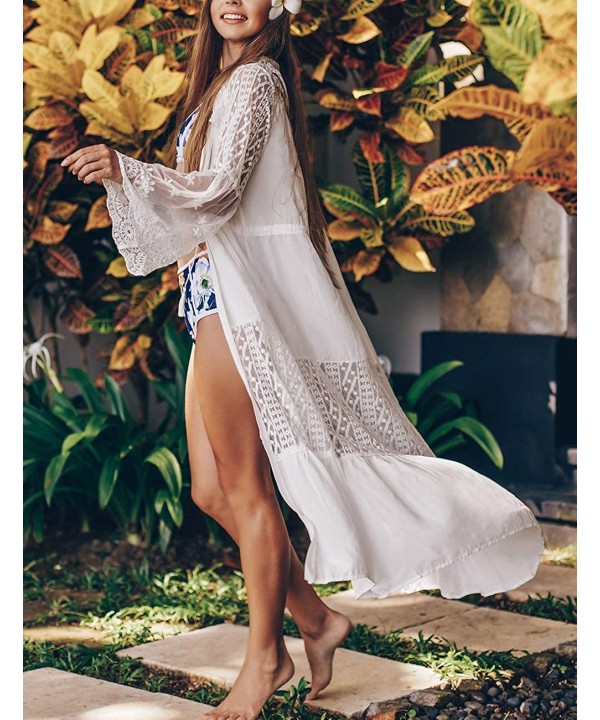 Women Sexy Open Front Beach Cover Up See Through Kimono Cardigan - White 10 - CY192OIUG00 $20.12-Cover-Ups