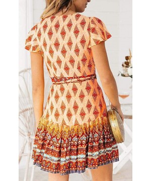 Women's Summer Wrap V Neck Bohemian Floral Print Ruffle Swing A Line Beach Mini Dress - Orange - C618Q56Q7Z8 $24.66-Cover-Ups