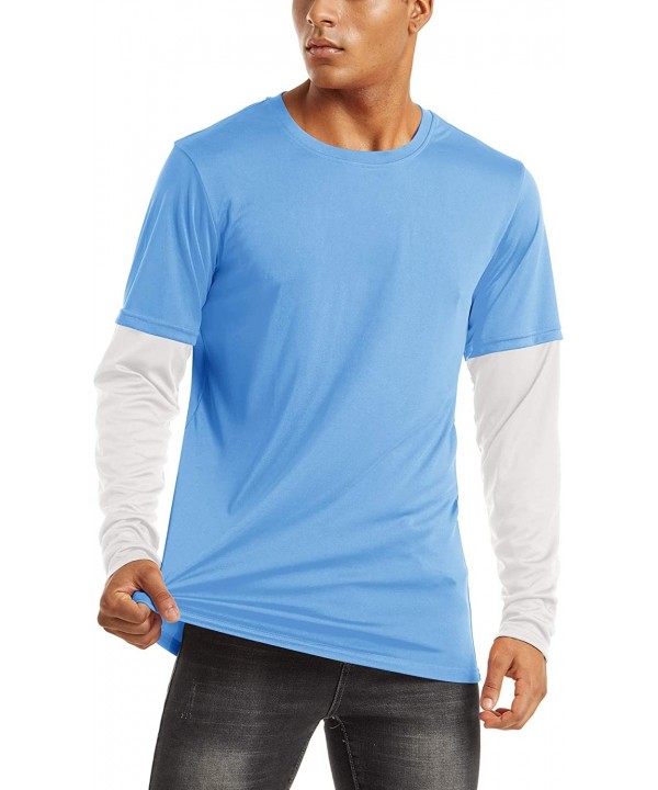 Men's UPF 50+ Hoodie T-Shirts Sun Protection Quick Dry Long Sleeve Rashguard - 209 Waterfall Blue - C6199MTLN7X $17.03-Rash G...