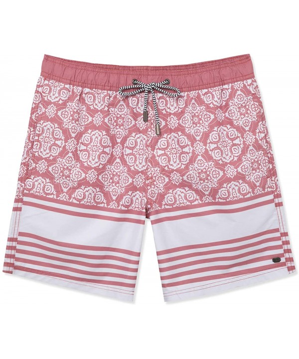 Men's Washed Vintage Floral Print Swim Trunk - Geometry - Red - CZ18QW7TQSE $25.94-Trunks