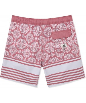 Men's Washed Vintage Floral Print Swim Trunk - Geometry - Red - CZ18QW7TQSE $25.94-Trunks