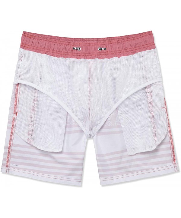 Men's Washed Vintage Floral Print Swim Trunk - Geometry - Red - CZ18QW7TQSE $25.94-Trunks