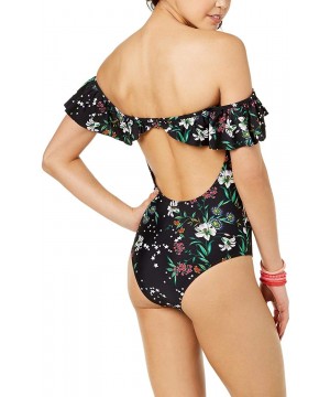 Womens Stars & Bloom Off-The-Shoulder Cheeky One-Piece Swimsuit- Black- Medium - CK18QLKZW25 $13.29-One-Pieces