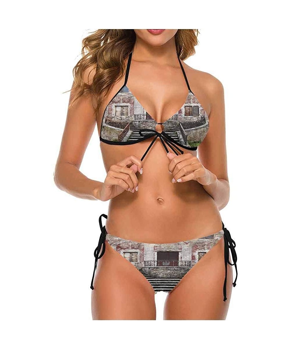 Bikini Swimsuits with Tie-Side Cheeky Cobblestone Doorway to House - Multi 07 - CI190EANQ74 $39.71-Sets