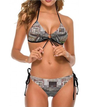 Bikini Swimsuits with Tie-Side Cheeky Cobblestone Doorway to House - Multi 07 - CI190EANQ74 $39.71-Sets