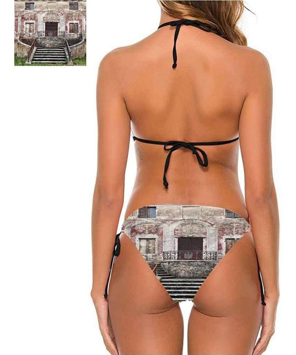 Bikini Swimsuits with Tie-Side Cheeky Cobblestone Doorway to House - Multi 07 - CI190EANQ74 $39.71-Sets