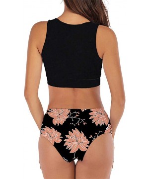 Women High Neck Bow Knot Bikini Crop Top with High Waisted Bottom Two Pieces Swimsuits - Black - CT18UK0990C $15.62-Sets