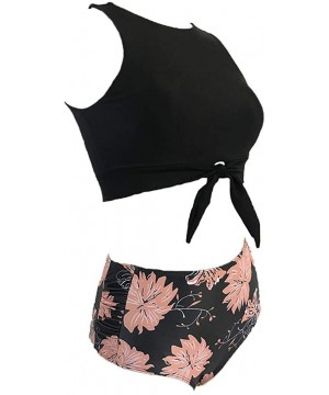 Women High Neck Bow Knot Bikini Crop Top with High Waisted Bottom Two Pieces Swimsuits - Black - CT18UK0990C $15.62-Sets