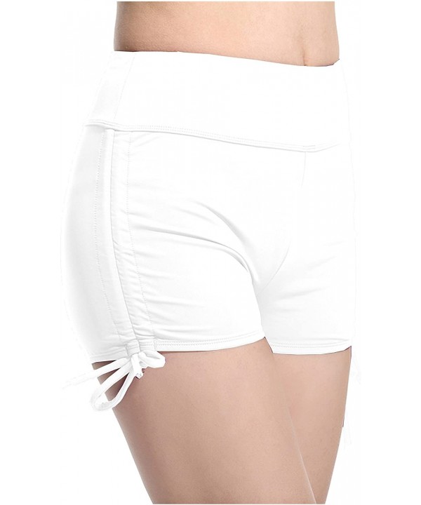 Women's Elastic Tether Swimming Trunks Flat Pants Solid Color Underwear - White - CW18CLRK3G3 $14.73-Racing