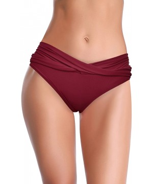 Women's Cheeky Swimsuit Twist Front Bikini Bottoms Ruched Swim Bottoms - Wine Red - CW18WIOLOO0 $14.18-Tankinis